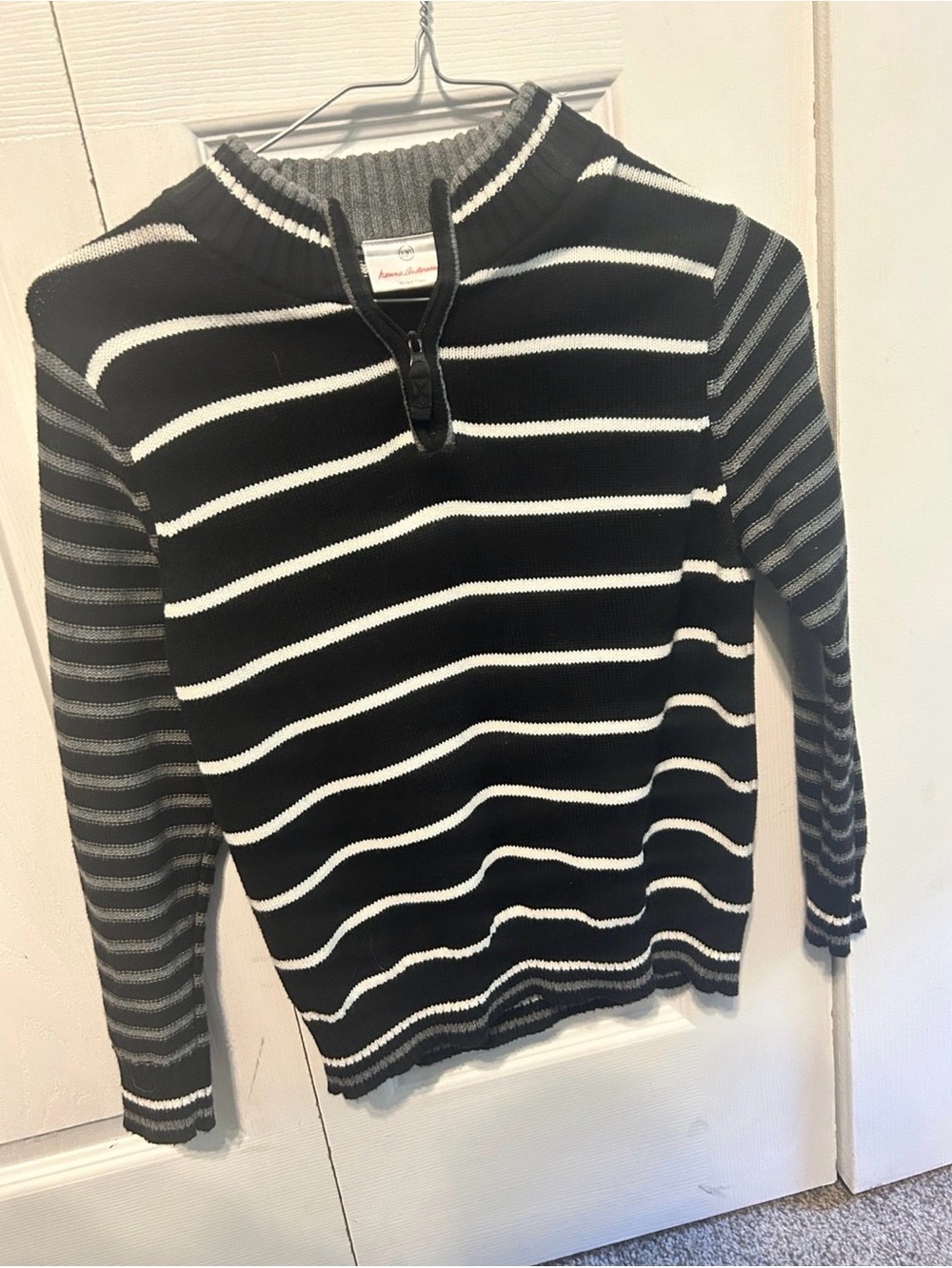 Hanna Andersson Black & White Striped 1/4 Zip Striped Sweater 130 Boys 8